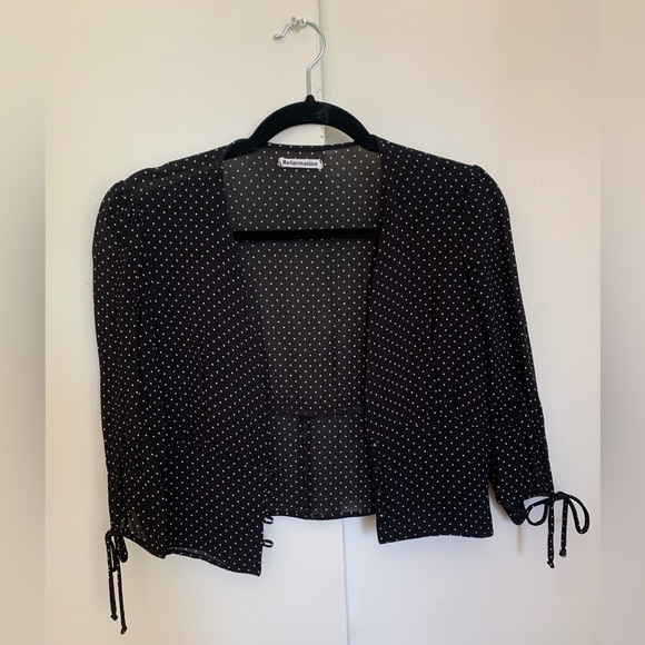 Reformation Sheer black and white polka dot Blouse with buttons size 10 - Picture 8 of 11